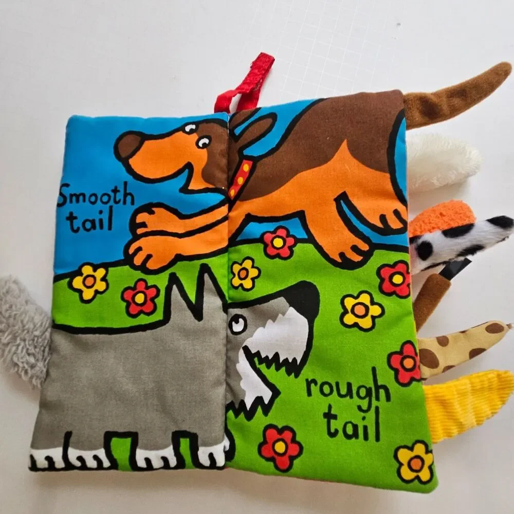 Jellycat Puppy Tails Soft Cloth Book Crinkle Sound Cover Sensory Touch & Feel